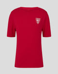 Red junior Crest tee with a white shield logo on the left chest
