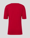 Back view of red junior Crest tee with short sleeves