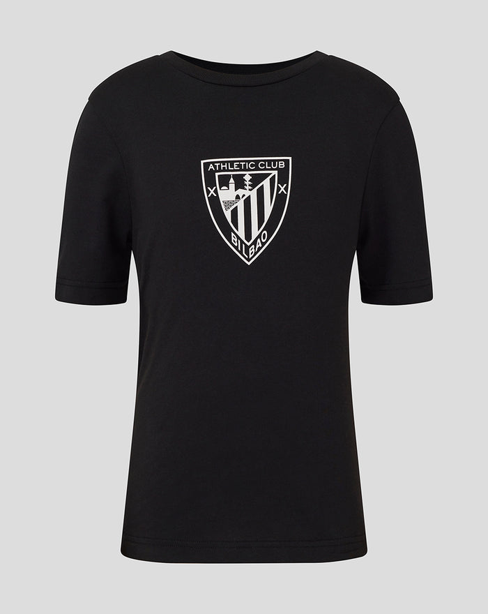 Black junior Athletic Club Core Logo T shirt with a white crest on the front
