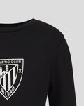 Close up of black junior Athletic Club core logo T shirt showing crest on chest