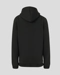 Back view of black junior Athletic Club hoodie with hood resting over the shoulders