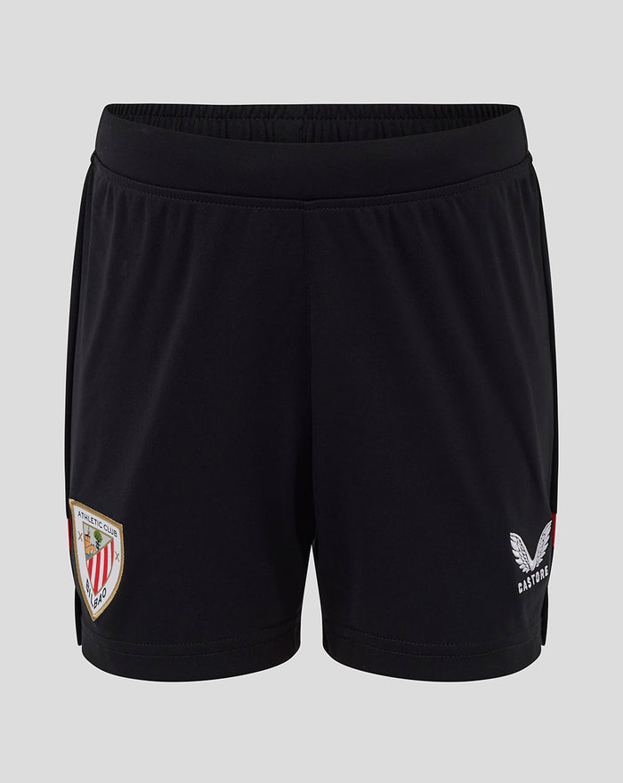 Black Athletic Club junior shorts with left leg crest patch and Castore logo on right leg.