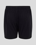 Back view of black junior athletic shorts with elastic waistband