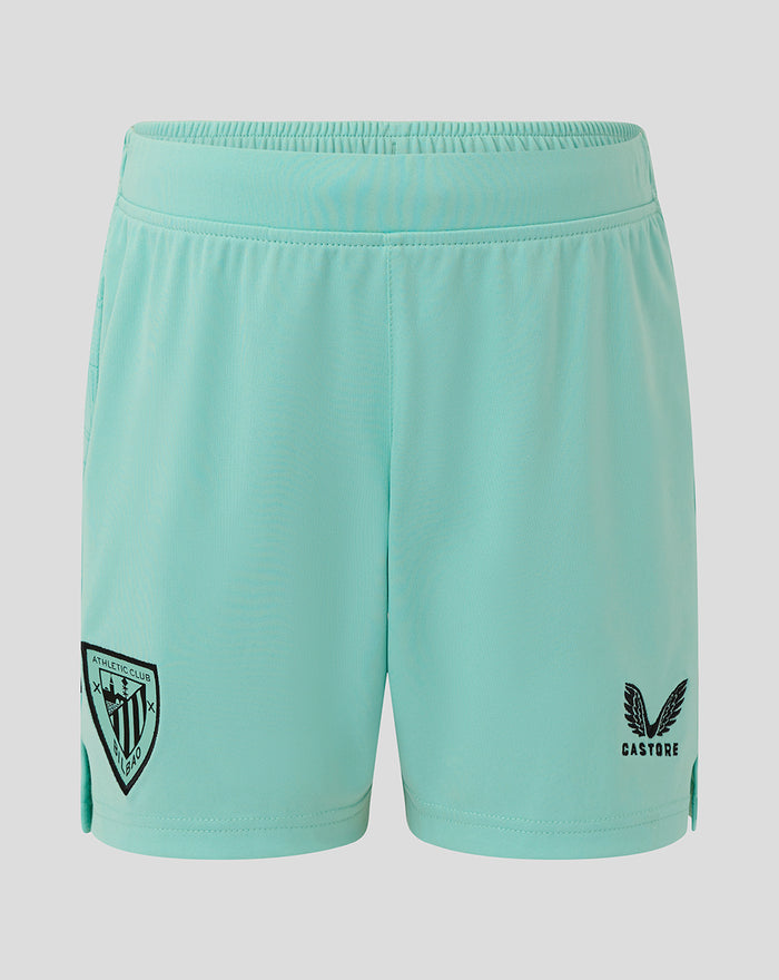 Back view of mint teal Athletic Club 3rd Junior shorts with crest on left leg and Castore logo on right leg.
