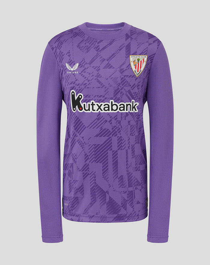 Purple Junior Athletic Club Third Goalkeeper Long Sleeve shirt with geometric pattern crest on left chest and Kutxabank sponsor across front