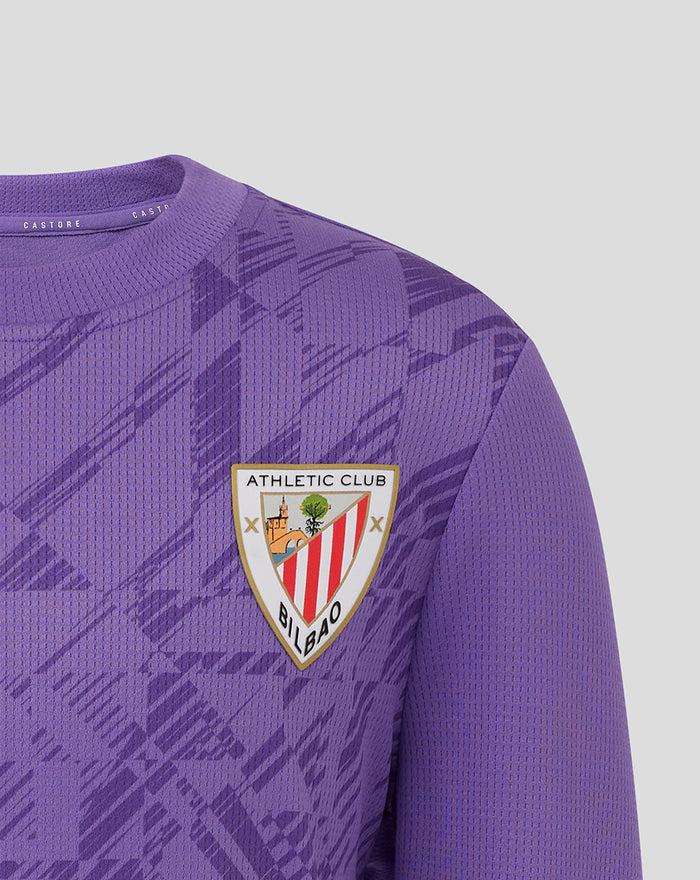 Purple junior third goalkeeper jersey with all over geometric pattern and Athletic Club Bilbao crest on the chest