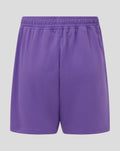 Purple junior goalkeeper shorts with embroidered Castore logo on the left thigh and Athletic Club crest on the right thigh