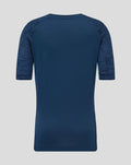 Back view of navy junior Athletic Club short sleeve tee showing textured sleeves and contrasting side panels