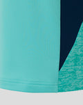 Front view of turquoise Athletic Club Performance Midlayer Top junior with quarter zip and chest logos