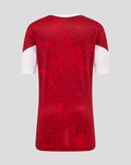 Back view of junior Athletic Club Home Pre Match Short Sleeve Tee with red pattern and white sleeve panels.