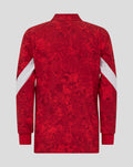 Back view of red camo junior Athletic Club home pre match jacket with funnel collar
