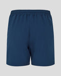 Back view of navy Athletic Club presentation woven shorts for juniors with elastic waistband and mint side panels