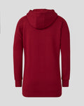 Rear view of red Athletic Club Travel Overhead Hoodie Junior with the hood resting at the back.
