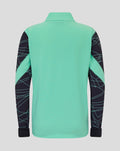 Back view of the mint green junior Athletic Club third pre match jacket with navy patterned sleeves and cuff details