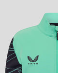 Mint green junior Athletic Club pre match jacket close up of chest area with CASTORE logo