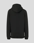 Back view of a black junior hooded sweatshirt showing a plain solid back and hood