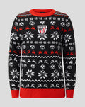 Junior Christmas jumper in black with red and white festive pattern and Athletic Club crest at the chest