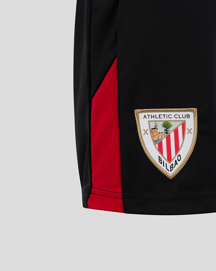 Junior Home Short in black with red side panel and Athletic Club Bilbao crest patch on the leg