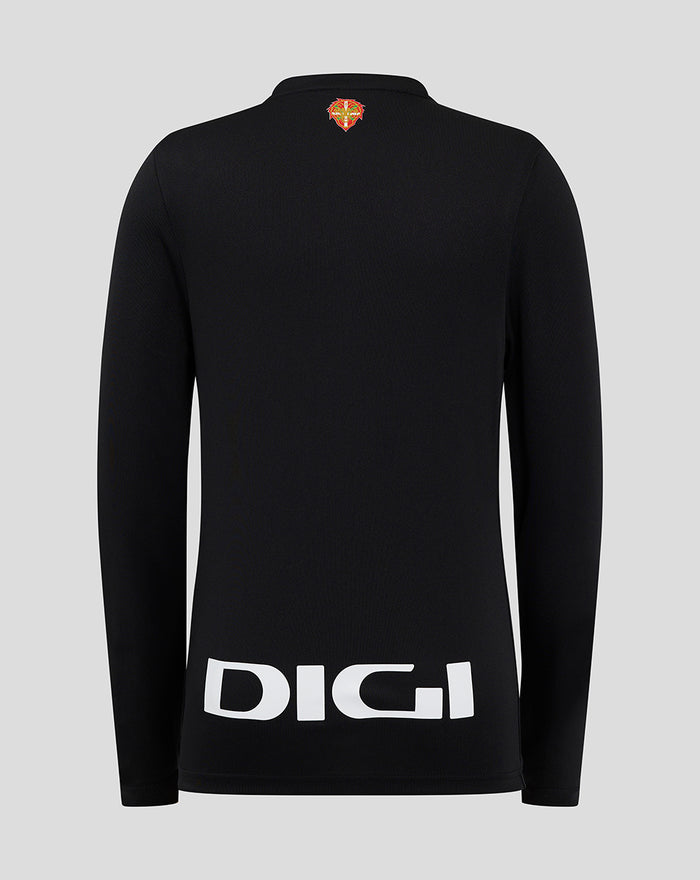Back view of black long sleeve goalkeeper shirt with club crest at the upper back and large DIGI lettering across the lower back