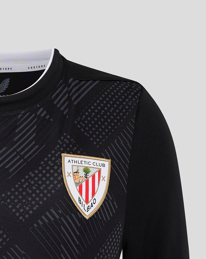 Black goalkeeper jersey with geometric pattern and Athletic Club Bilbao crest on the chest.