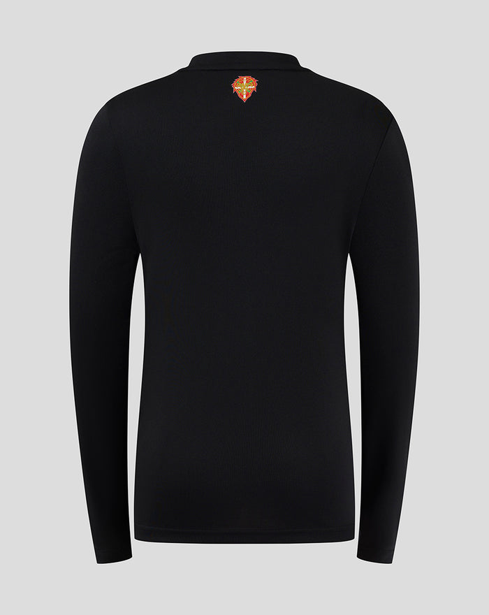 Back view of black junior home goalkeeper long sleeve shirt with club crest at the upper back