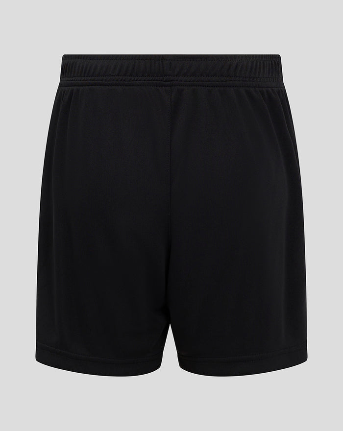 Back view of black Junior Home Goalkeeper Shorts showing elastic waistband and clean silhouette