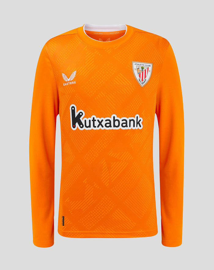Bright orange men's 24/25 away goalkeeper long sleeve shirt with crest and sponsor on the chest.