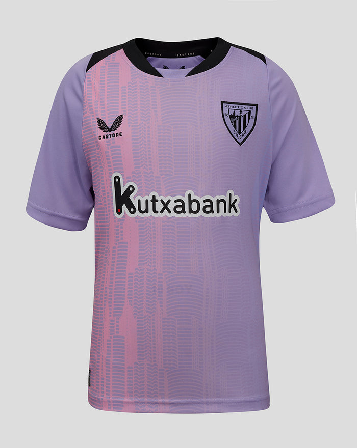 Lilac athletic club third short sleeve shirt with skyline graphic crest on the chest and Kutxabank across the front.