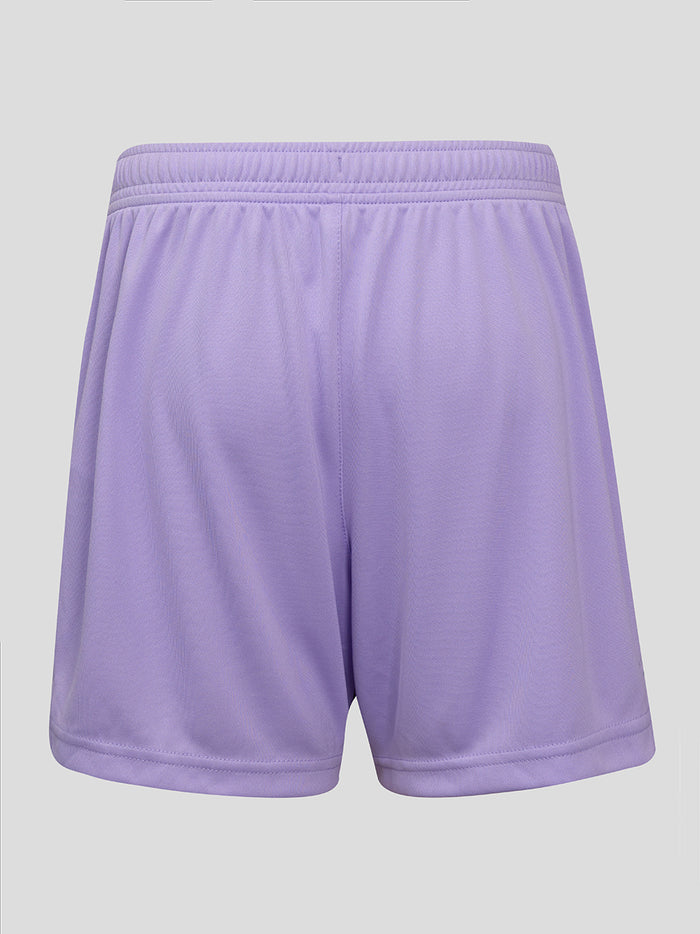 Back view of lavender junior shorts with elastic waistband.