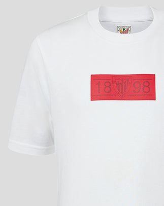 White Athletic Club Classic short sleeve T shirt with centered red rectangular logo on the chest