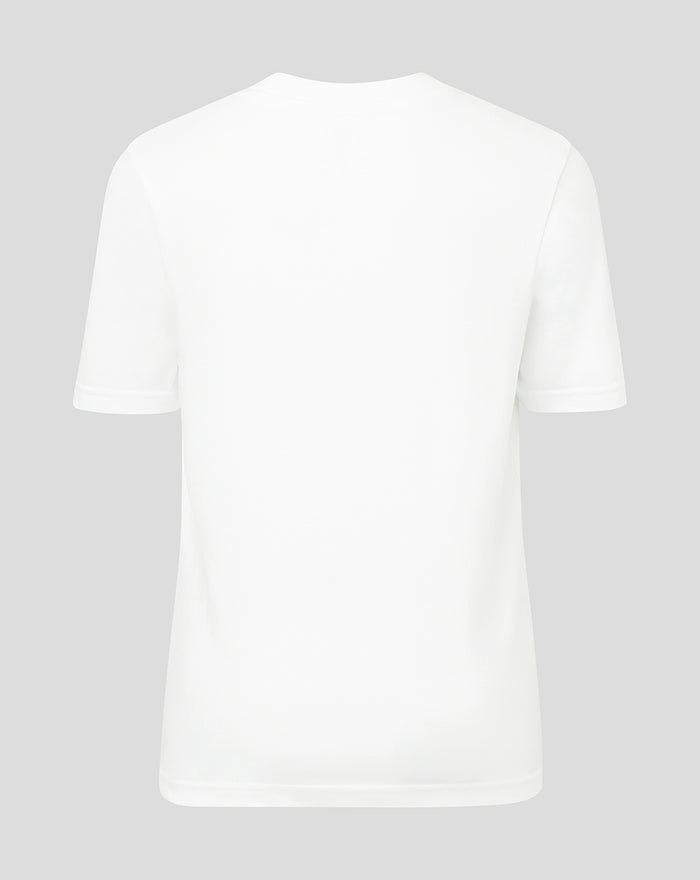 Back view of white youth T shirt with no graphics