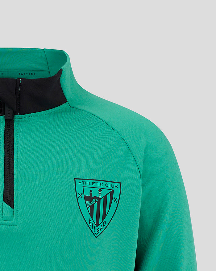 Close up of teal training top chest with Athletic Club Bilbao crest.