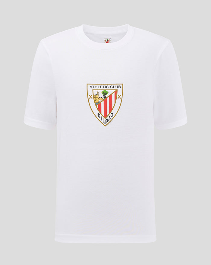 White junior crest tee with a shield emblem on the chest.