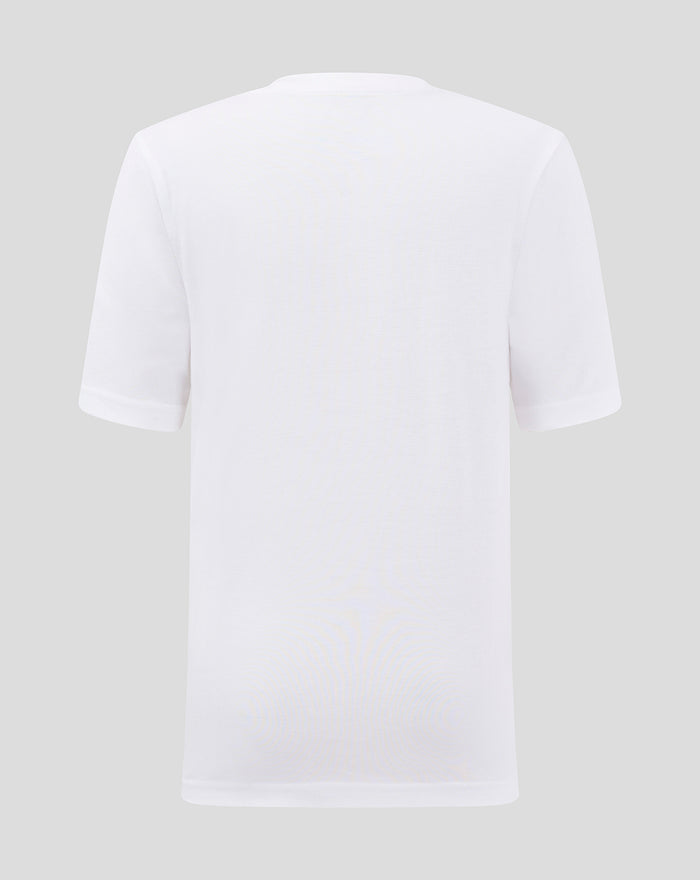 Back view of white junior crest tee.