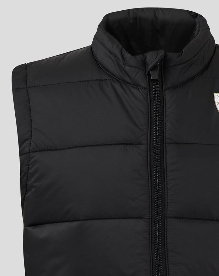 Close-up of black JUNIOR CORE GILET showing a high collar and front zipper