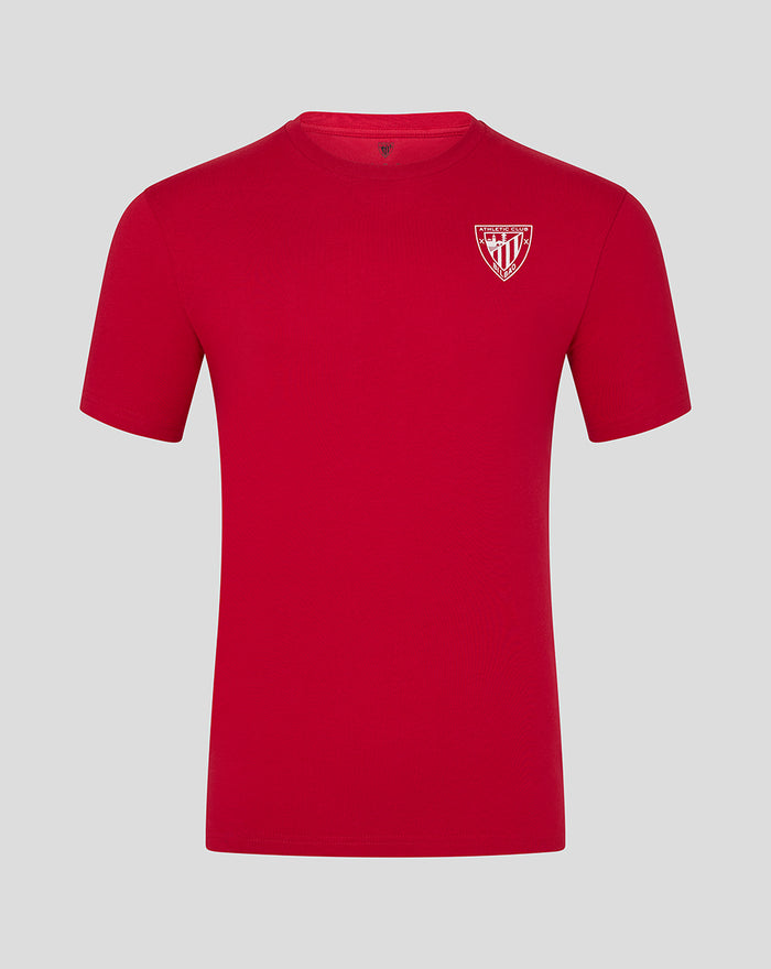 Red ATHLETIC CLUB CORE CREST TEE with white crest on left chest.