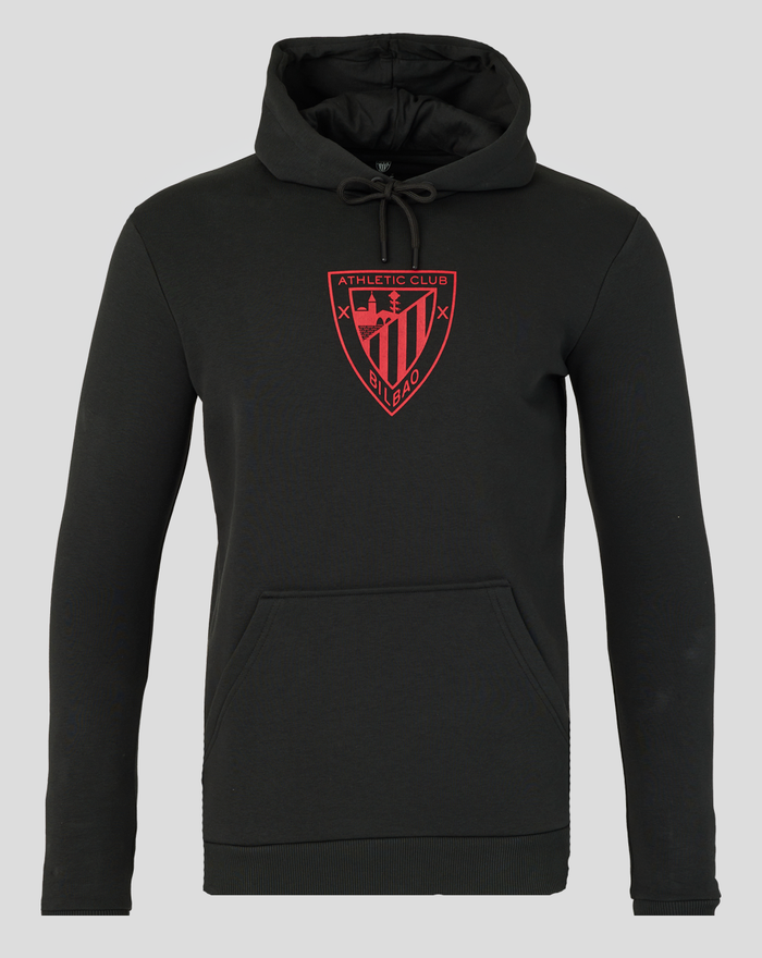Black hoodie with red Athletic Club crest on the front and a drawstring hood.