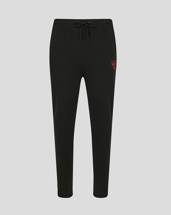 Black Athletic Club Core Jogger shown full front with a drawstring waistband and red crest on the left thigh.