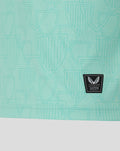 Back lower section of mint green jersey with shield pattern and Authentic Castore Product patch.