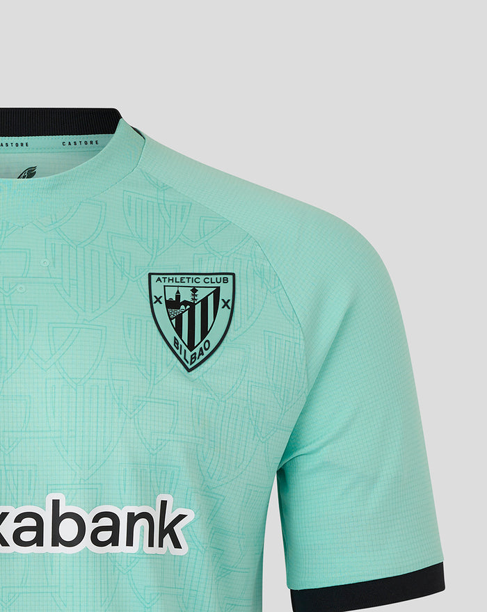 Back view of mint green Athletic Club Bilbao third shirt showing crest on left chest and large DIGI logo across lower back