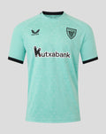 Front view of turquoise Athletic Club third short sleeve shirt with crest on left chest and Kutxabank sponsor across the front