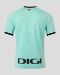Back view of turquoise Athletic Club third short sleeve shirt showing a repeating crest pattern and bold DICI at the hem