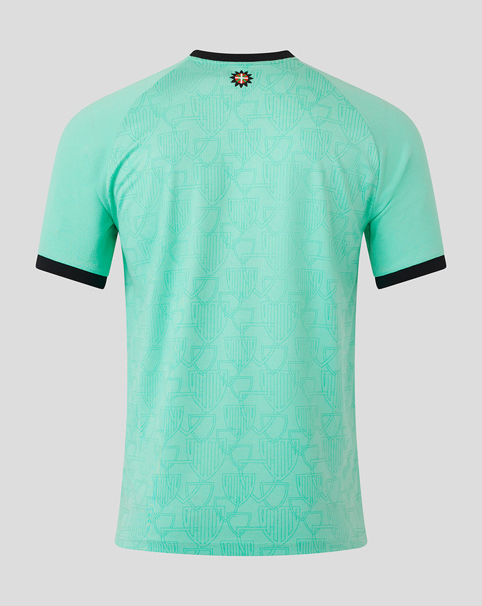 Mint green Athletic Club 3rd short sleeve shirt back view with subtle crest pattern.