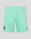 Mint green Athletic Club Third Shorts front view with crest on left thigh and Castore logo on right thigh