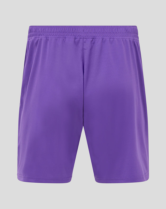 Back view of purple Athletic Club goalkeeper shorts with elastic waistband