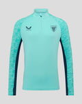 Front view of turquoise Athletic Club Performance Midlayer Top with zip collar and chest logos Castore on right chest and Athletic Club crest on left chest