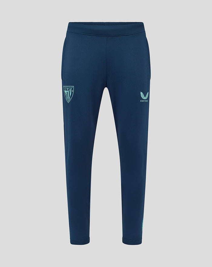 Navy Athletic Club Performance Knit Pant with left thigh crest right thigh Castore logo and side pockets
