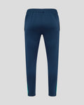 Back view of navy Athletic Club training knit pants with teal side panels and ribbed cuffs