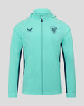 Aruba blue athletic club packable hooded shower jacket front view with logo