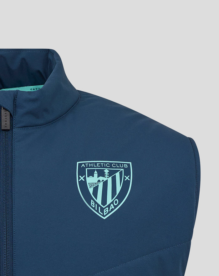 Left chest close-up of the blue gilet with the Athletic Club Bilbao crest logo